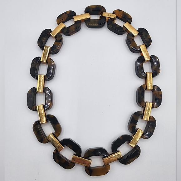 J. Crew Tortoiseshell Color and Gold Chunky Chain Necklace - Picture 3 of 9